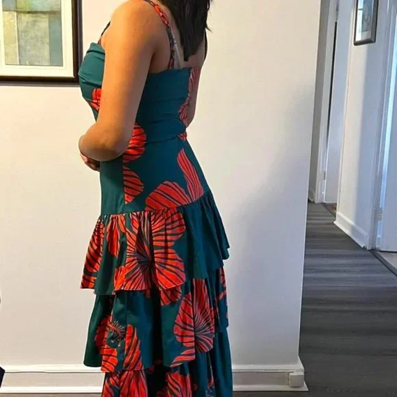 Printed, Orange/Green Dress - Picture 1 of 2